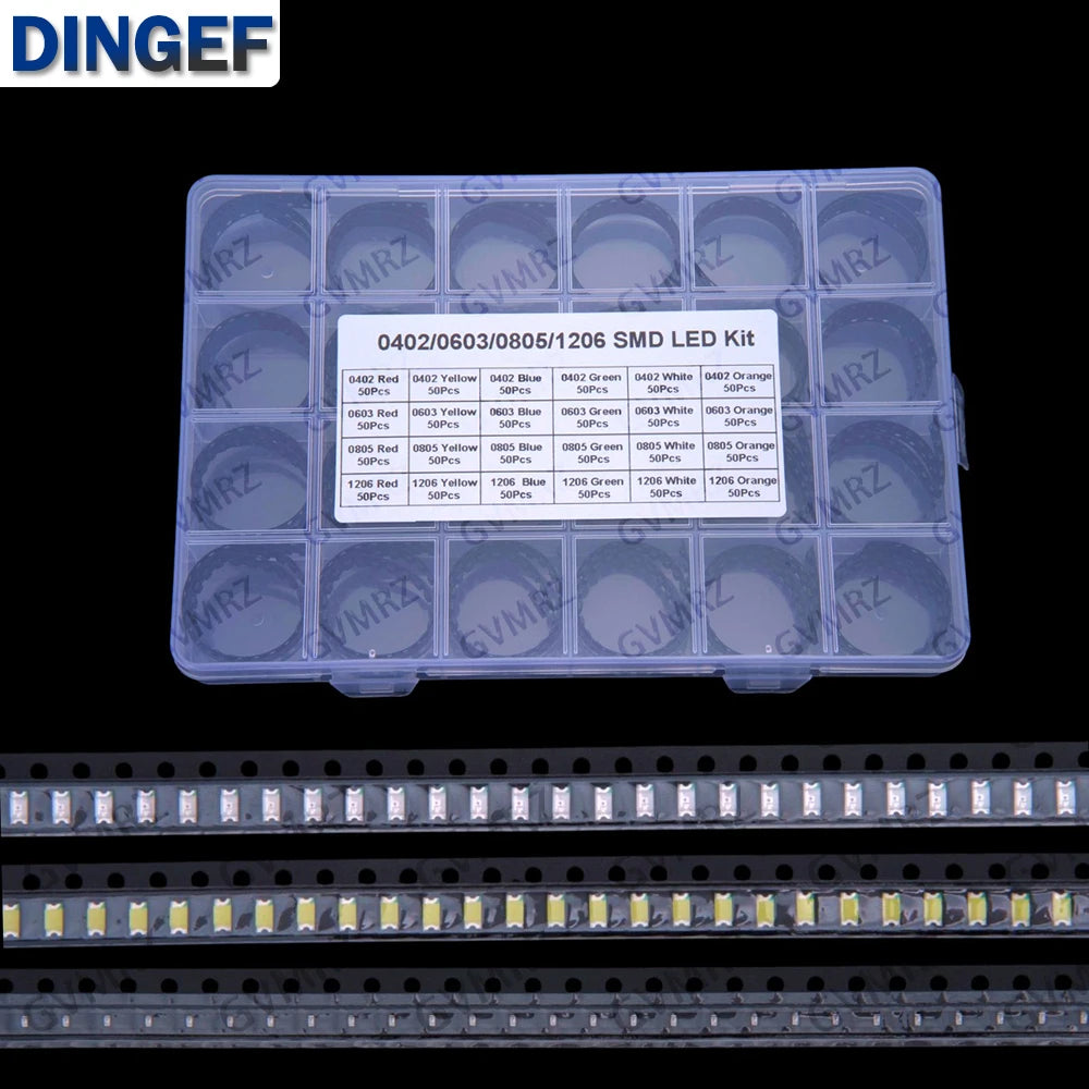 24Values 1200PCS 0805 1206 0402 0603 Red Yellow Blue Green White SMD LED Yellow Blue Green 0805 0402