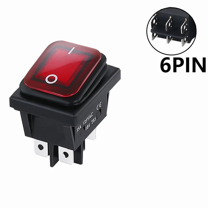 ON OFF KCD4 waterproof and oil proof switch four feet 2 file red green with lights six foot rocker power switch LED 12V 220V