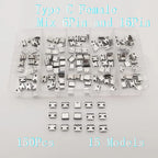 15Models/Box Type C USB-C JACK Charging Dock Connectors Mix 6Pin and 16Pin Type-C Female SMD DIP PCB Soldering DIY Repair Socket