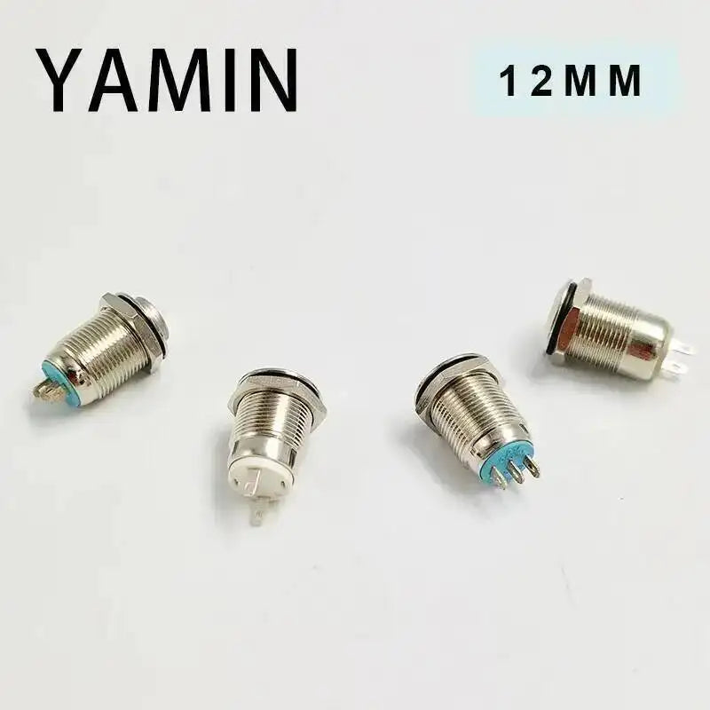 5pcs 12mm Metal Push Button Switch Self-locking Latching/Momentary Reset Waterproof High/Flat Round 2/3 pins Nickel plated brass