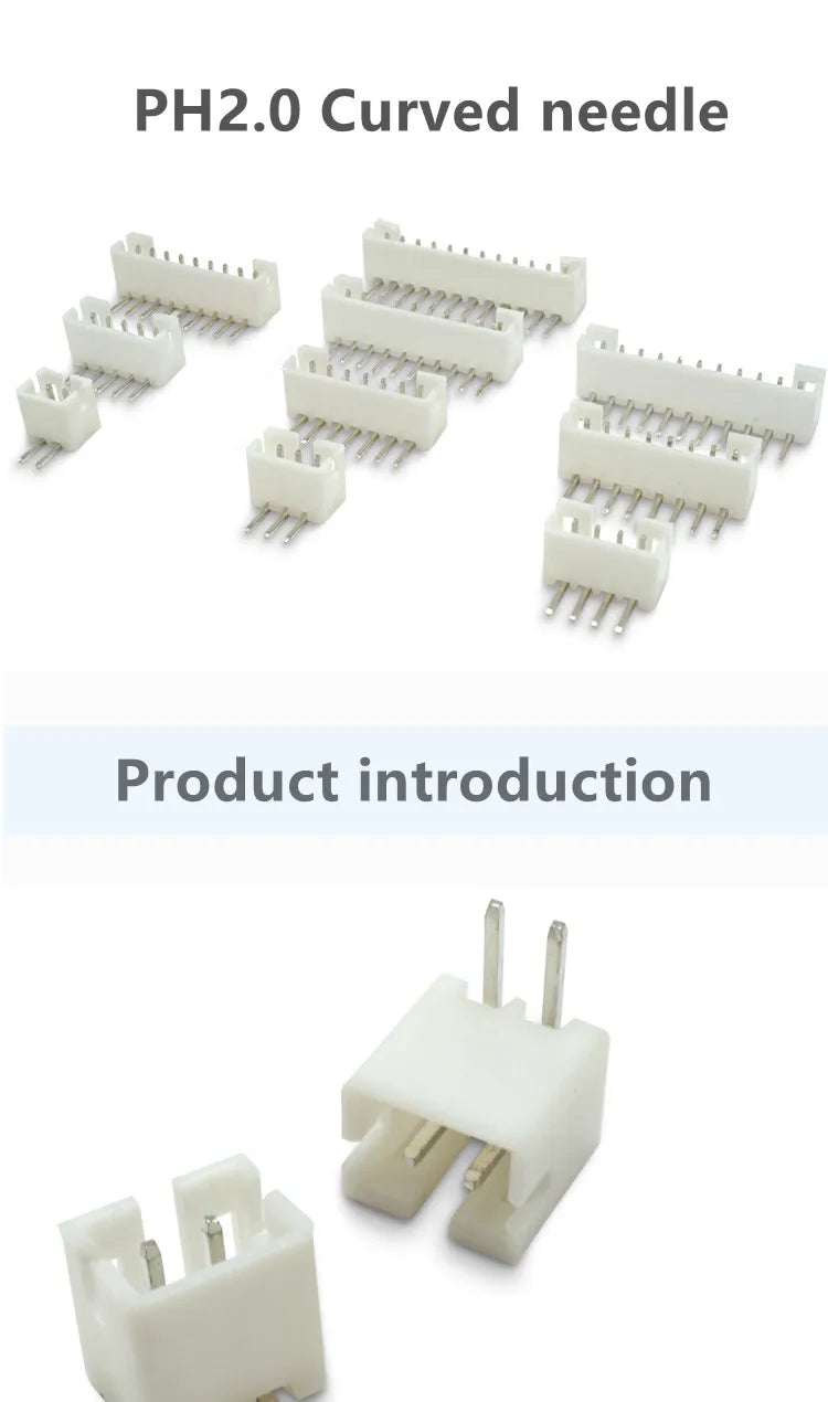100pcs /LOT JST PH2.0 Straight/Curved Needle Connector 2Pin~16Pin Male Pin Header Right Angle 90°/180° 2.0mm Pitch