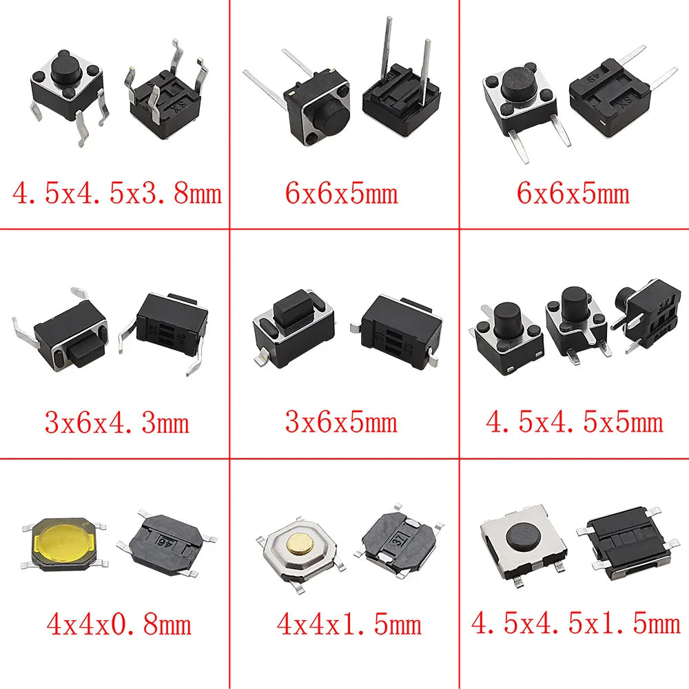SMD Micro Tactile Push Button Switch Accessories Kit Car Remote Control Tablet Micro Momentary Key Touch Switch Assortment Set