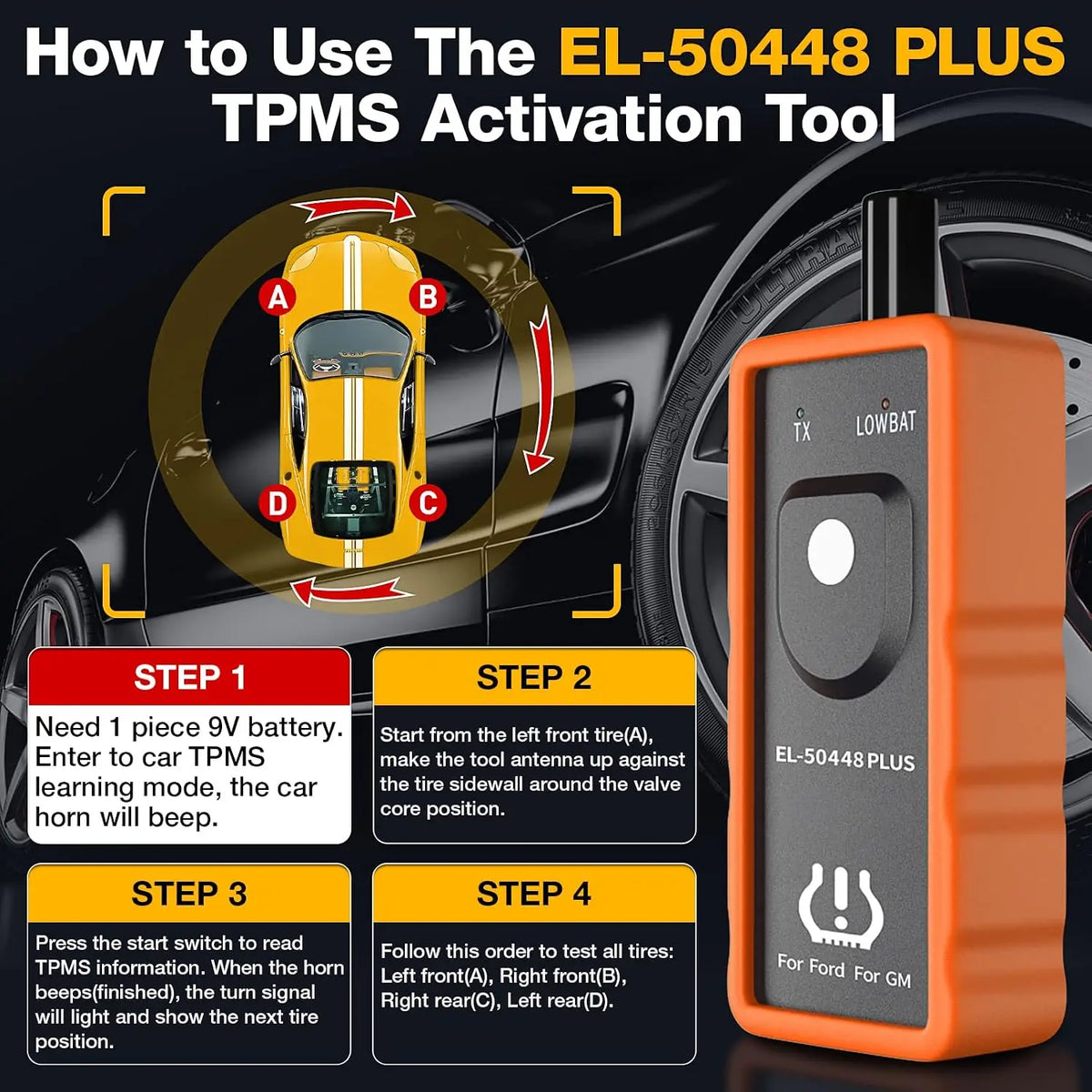 KINGBOLEN EL-50448 Plus TPMS Relearn Tool for Ford GM TPMS Relearn Tool for Ford GM Tire Pressure Monitor Sensor Reset Tool, 2 in 1 Relearn Tool for F150 Lincoln Buick Cadillac