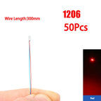50pcs/bag 0402 0603 0805 1206 SMD Lamp Wired Micro Litz Led Pre-Soldered Chip Wired 30cm 3V DIY Railway Models Scenes Toy Light