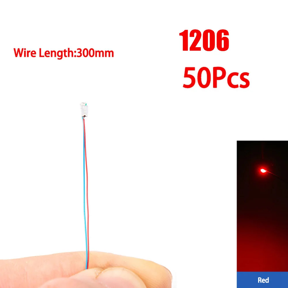 50pcs 0805 1206 SMD Lamp Wired Micro Led Pre-Soldered Micro Litz Wired Chip 30cm 3V Railway Model Scenes Light DIY Leads Wires