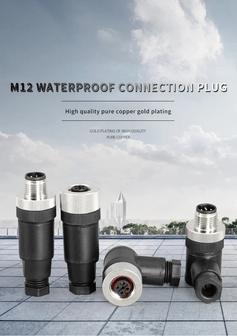 M12 Waterproof IP67 Aviation Plug Socket 4 5 8 Pin Hole Needle Male Curved Straight Screw Solderless Power Connector PG7 Charger