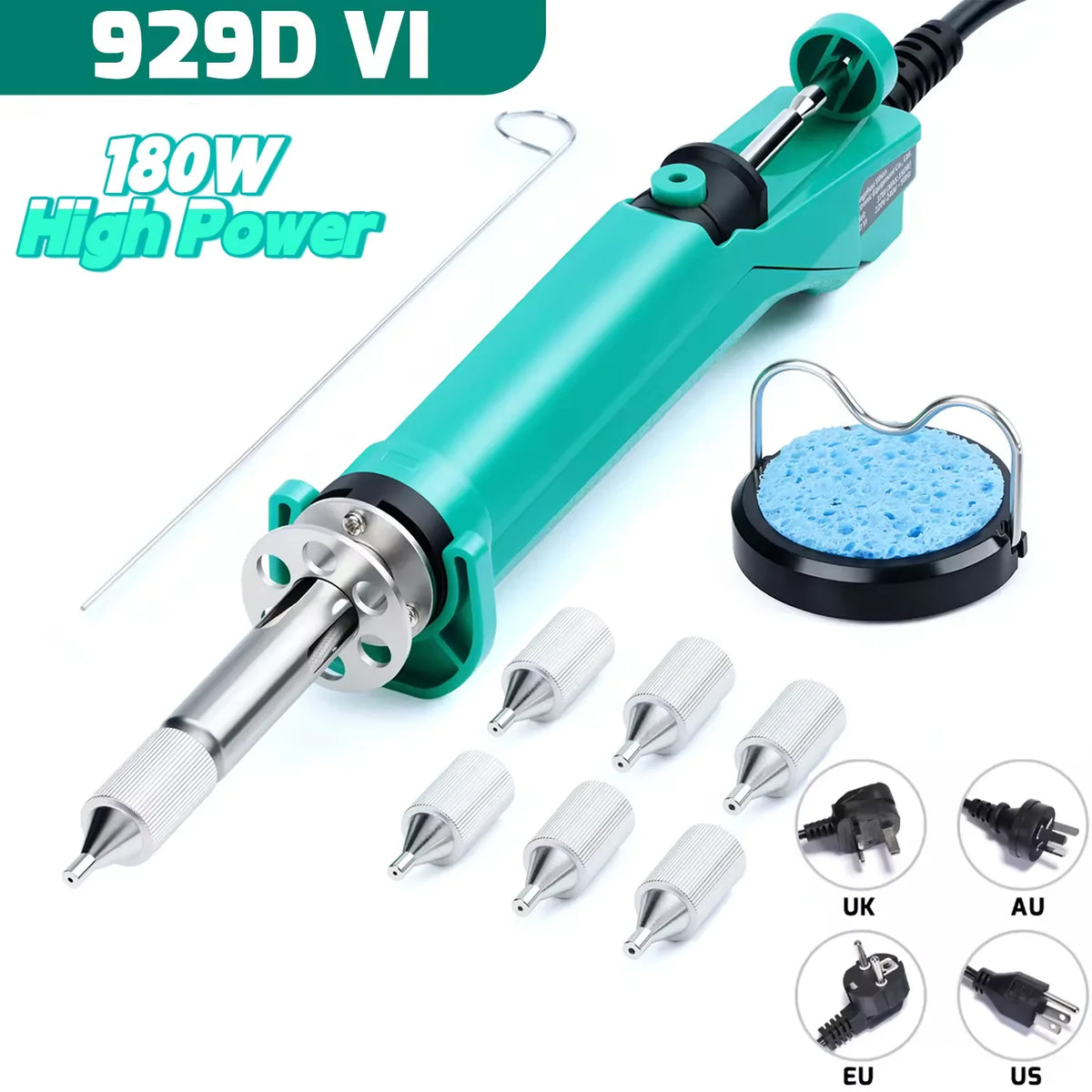 YIHUA 929D-VI Desoldering Iron 180W Tin Sucker New Upgraded Desoldering Tool With Nozzles THT PTH Remover PCB
