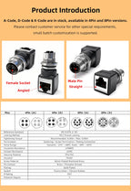 BYXGD M12 X-Code 8Pin A-Code D-Code 4Pin to RJ45 Panel Mount Adapter IP67 Waterproof Ethernet Connector Straight Angled Type