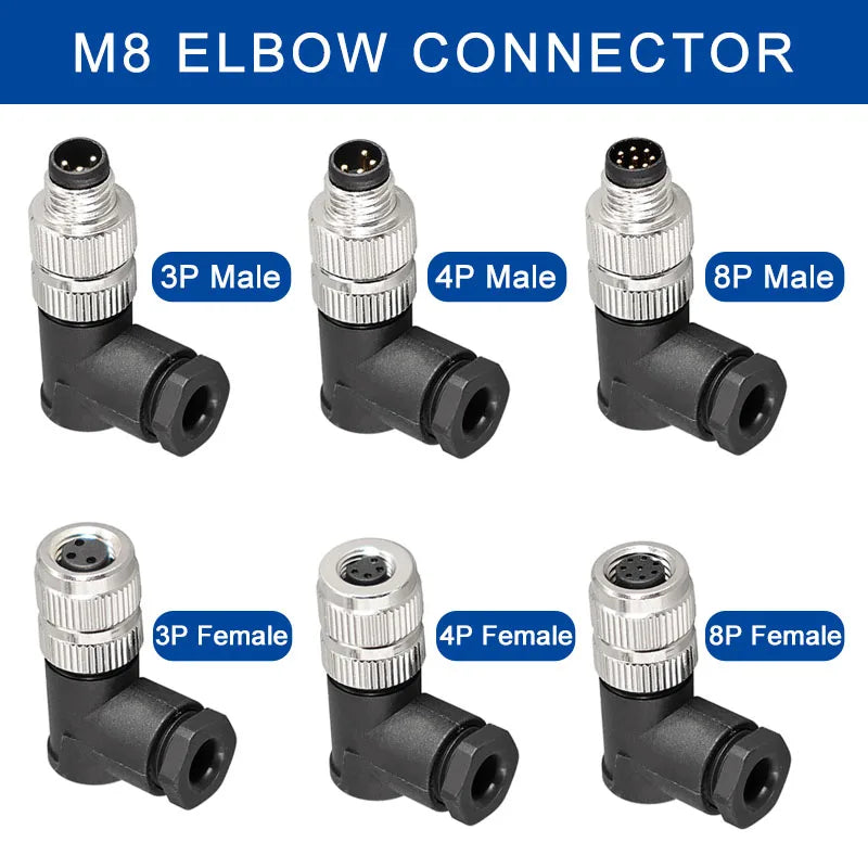 M8 Sensor Connector Waterproof Male&Female Plug Straight Angle Screw Threaded Coupling 3pin 4pin 5pin 6pin 8pin