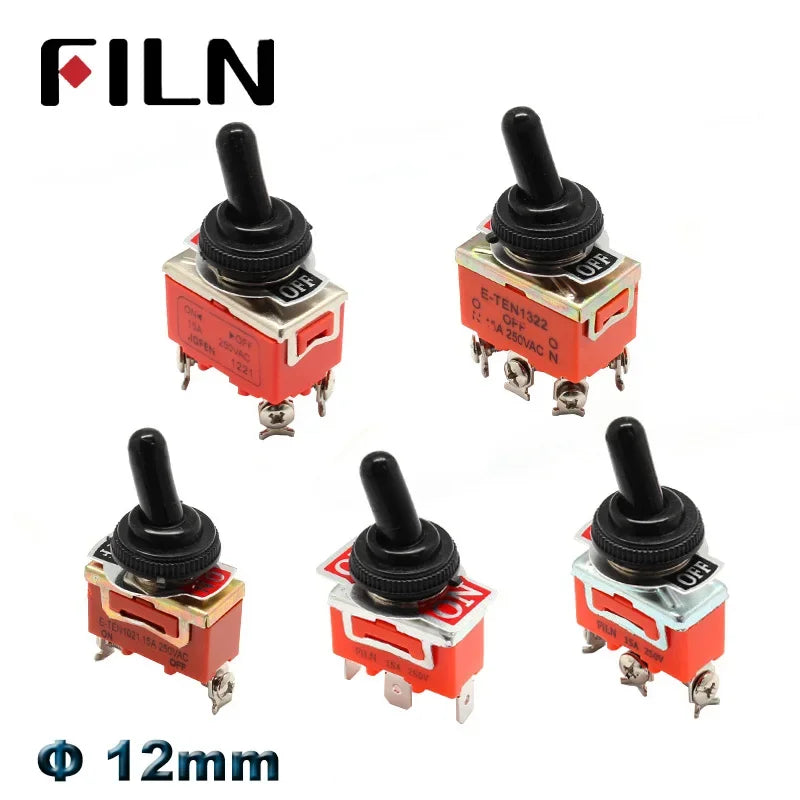 FILN 15A 250V Toggle Switches Miniature Thumb Lever on Off SPST SPDT DPDT Power Rocker Waterproof Cap for Electronics