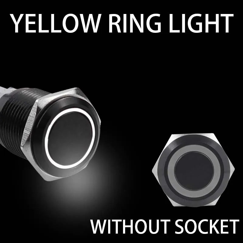 12/16/19/22mm Black shell Push Button Switch Metal Waterproof Latching Momentary LED Light Car Engine Power Switch Blue Red HUSA