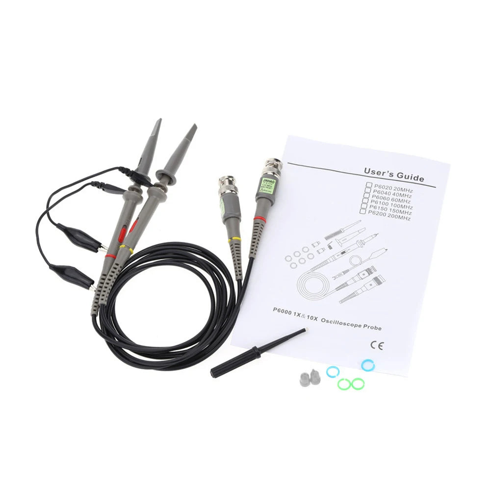 2pcs P6100 BNC Oscilloscope Probe Kit DC-6MHz DC-100MHz 1X 10X High Precision Scope Analyzer Clip Testing Probes