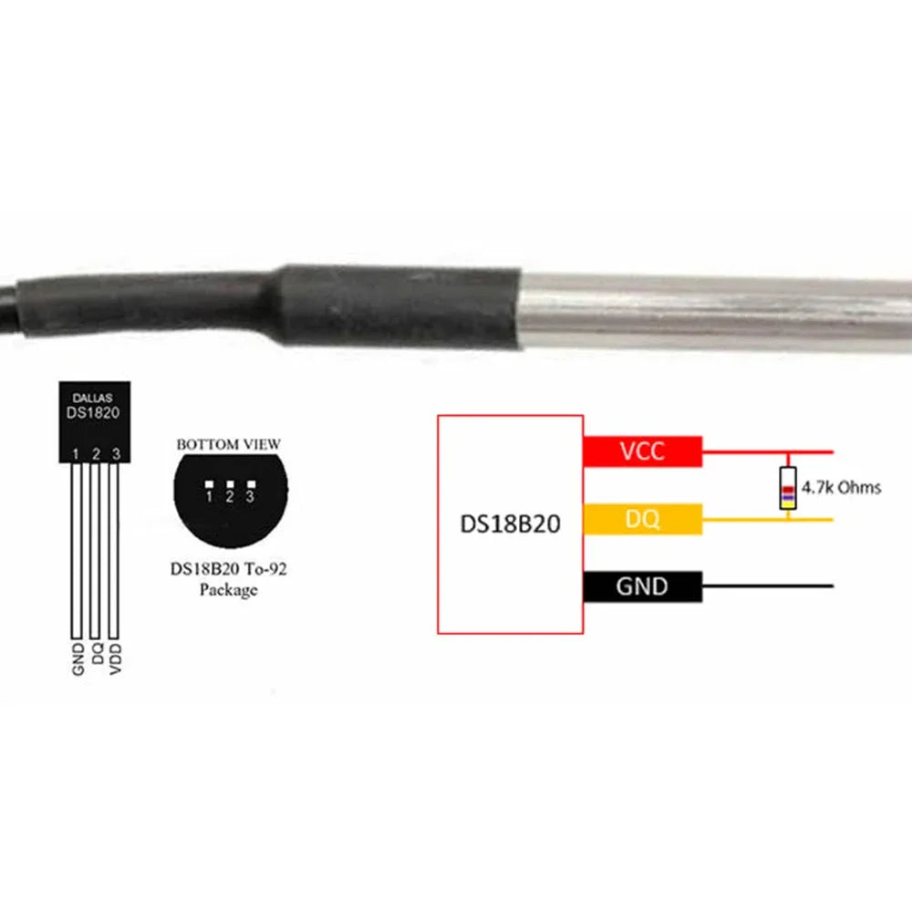 DS18B20 Temperature Probe 1m 2m 3m Temperature Sensor Stainless Steel Waterproof For Arduino