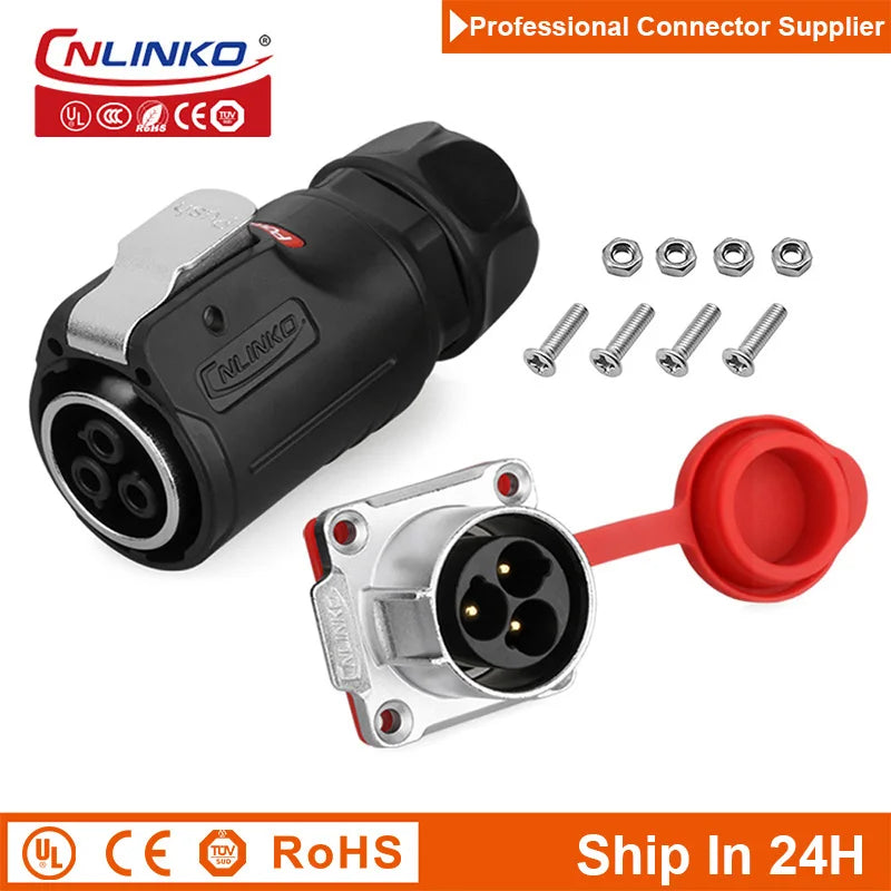 Cnlinko LP24 3 4Pin M24 Aviation Waterproof Power Connector Plug Socket for Radio Audio Visual Video Medical LED UAV Industry