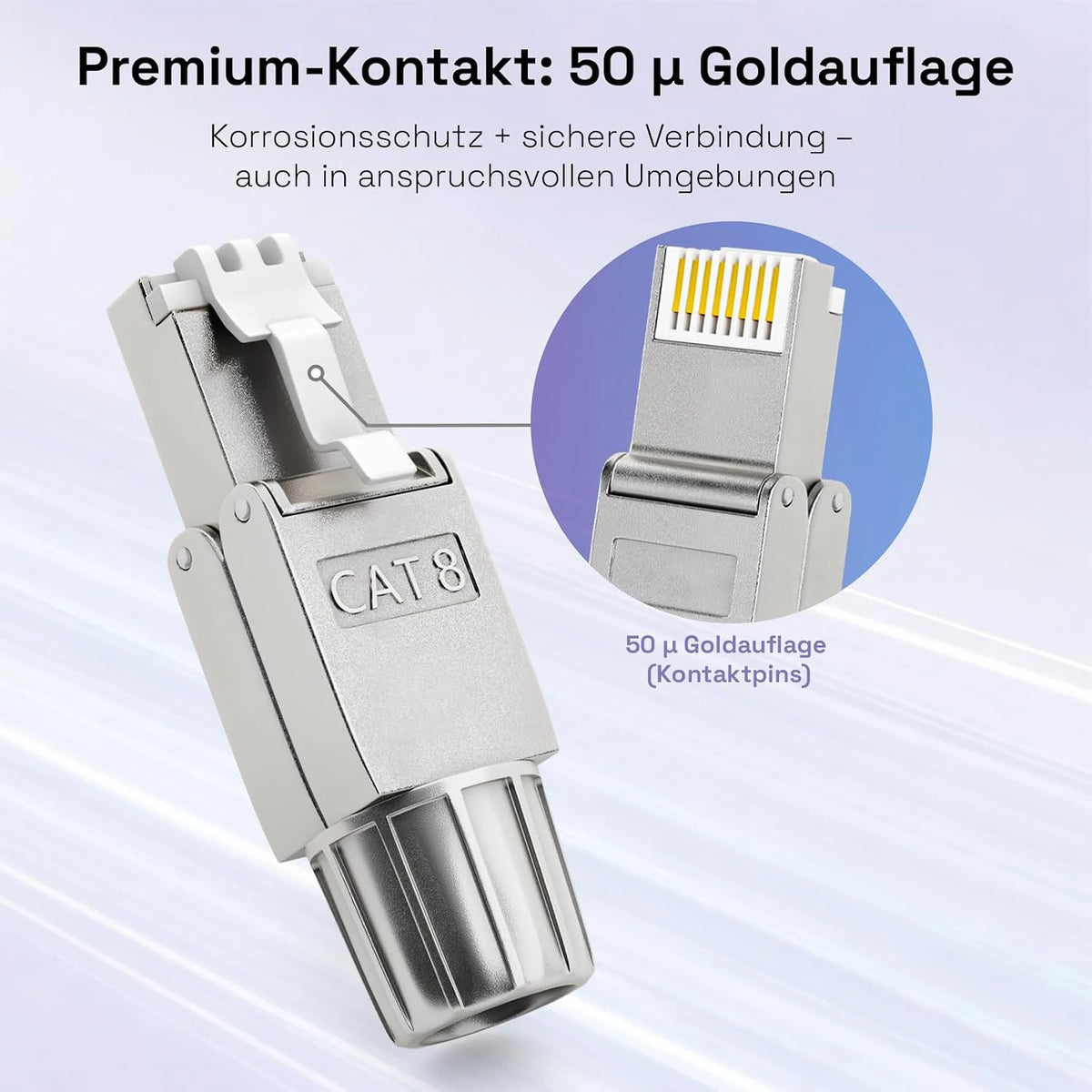 RJ45 Cat8 Cat7 Cat6 Toolless Field Termination Plug, Shielded (STP), Modular RJ45 Male Connector