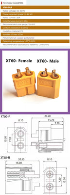 XT60 Male Female Connector Plug Set with Silicone Insulation 12AWG/14AWG Battery Extension Cable for RC Lipo Batteries And Drone