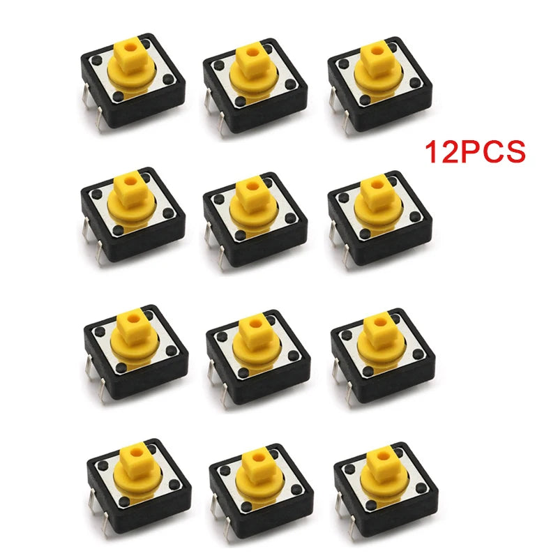 12set Tactile Push Button Switch Momentary 12*12*7.3MM Micro switch button with knob Yellow Green Red Kit 12x12x7.3
