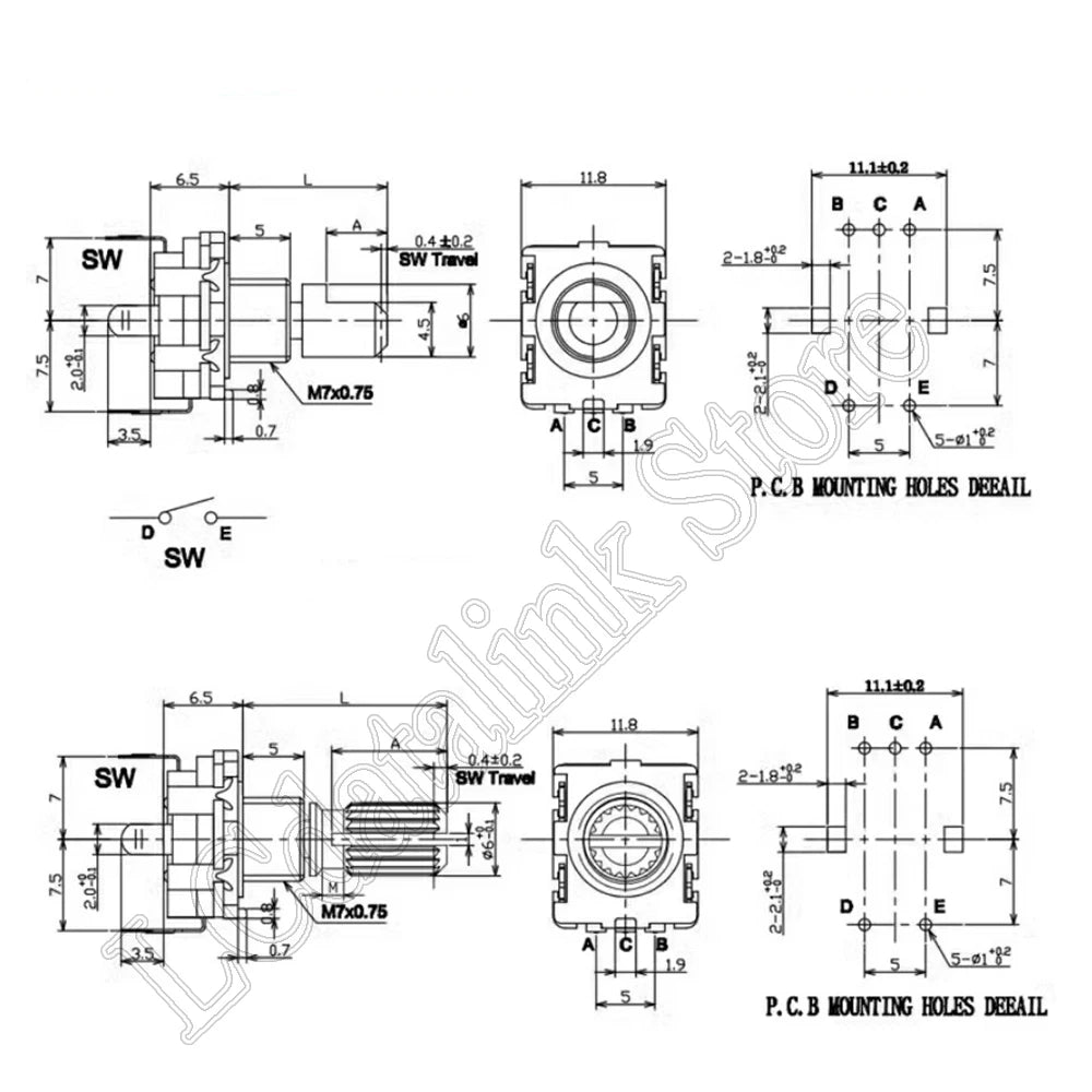 1 Box EC11 Half / Plum Shaft Encoder Switch Kit 5 Pin 20 Position Rotary Encoder Code Switches Handle Long 15mm 20mm
