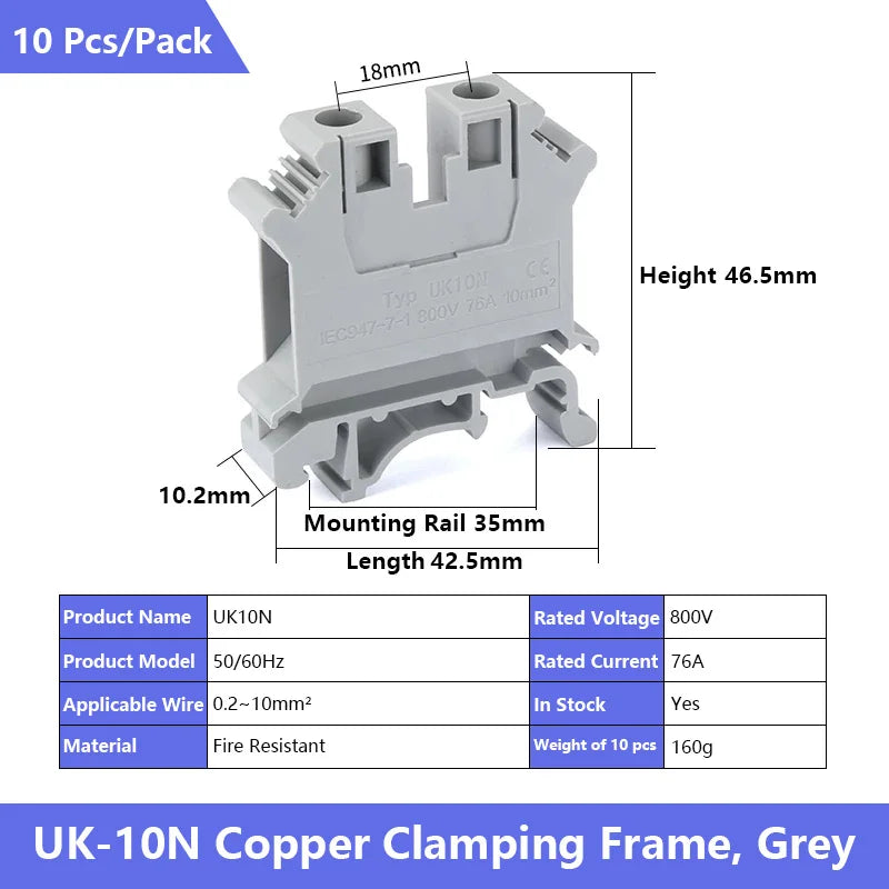 UK 2.5 Terminal Block UK2.5B Screw Connection Connect Strip 2.5B/3N/5N/6N/10N  2.5mm² Cable Electrical Din Rail Wire Connector