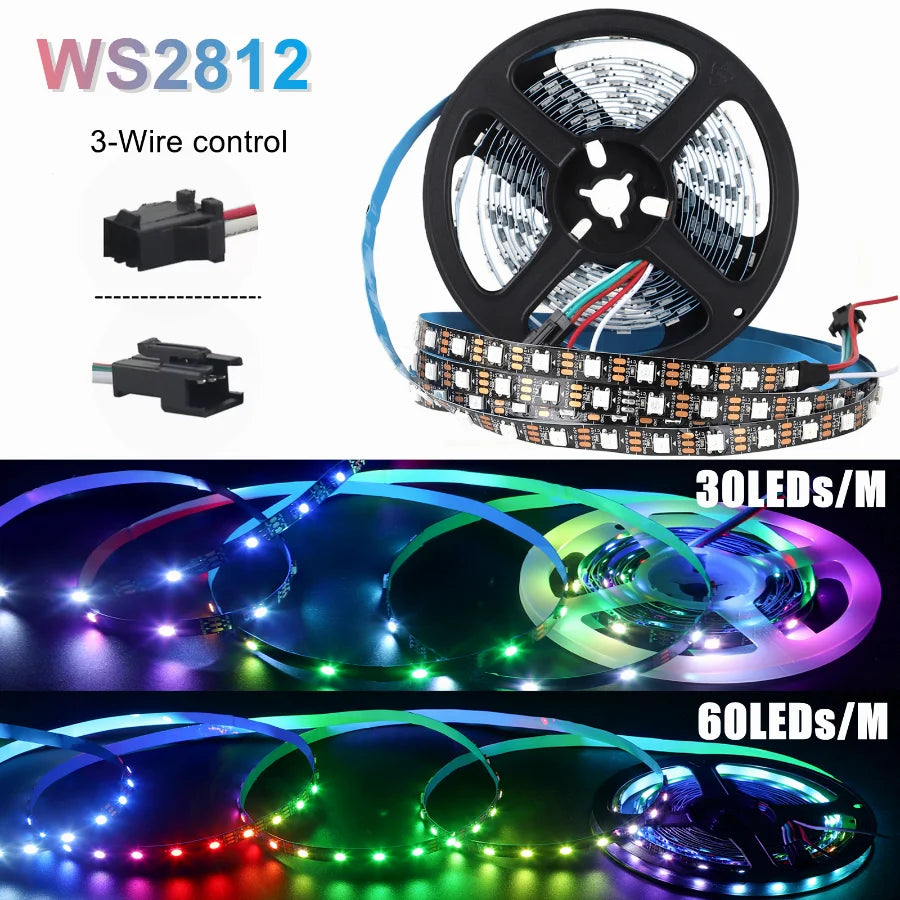 5V RGB Colored Light RGBIC 5M WS2812B 5050 Smart Waterproof LED Strip Individually Addressable IC 30/60/144Pixels/Leds/m Light