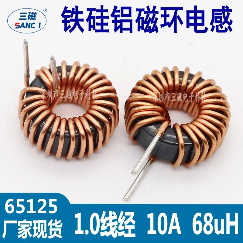 5Pcs Toroid core Inductors 65125 Winding Magnetic Inductance 22uH 33uH 470uH Inductor Iron Gauge Aluminum Magnetic Ring Coil