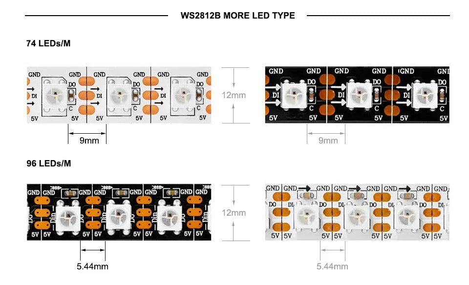 WS2812B Led Lights DC5V WS2812 RGB Led Strip Light Individually Addressable Smart Pixels Magic Light Black White PCB IP30 65 67