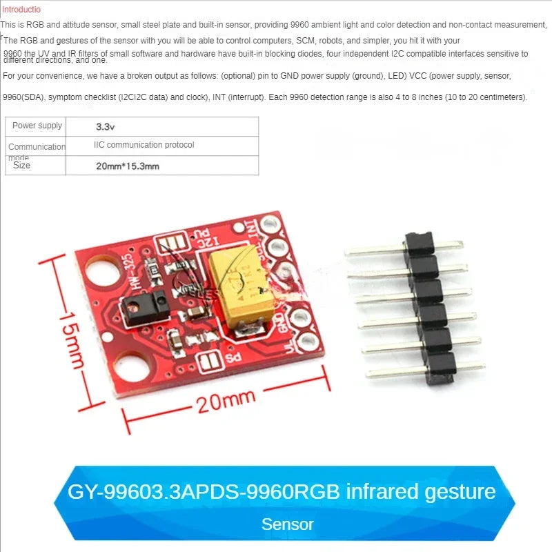 7620 Gesture Recognition Sensor PAJ7620U2 9 Gesture Recognition Sensor Modules RGB Infrared Sensing Modules
