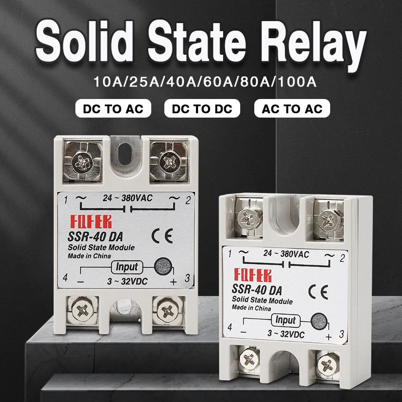 10A SSR 25A Solid State Relay 40A Output 3-32VDC 24-480VAC 220V Single Phase DC TO AC 40A Relay SSR HeatSink SSR 40DA