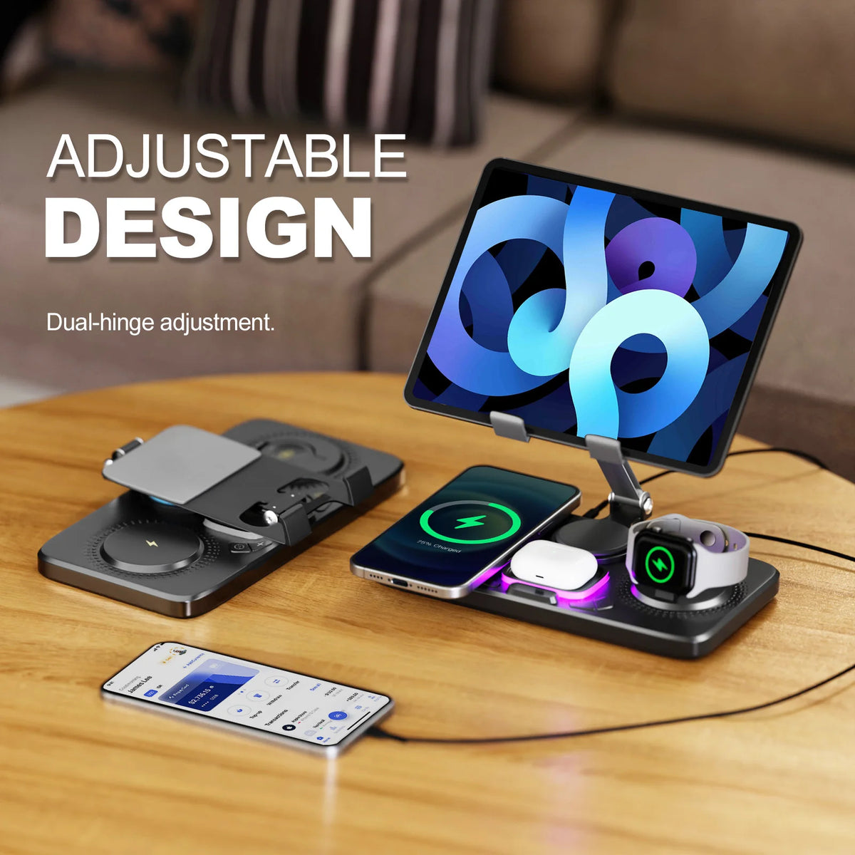 7-in-1 Wireless Charger Station 15W Fast Charging Type C Port Multi-Function Devices for iPhone 17 16 15 14 Samsung Airpods iPad