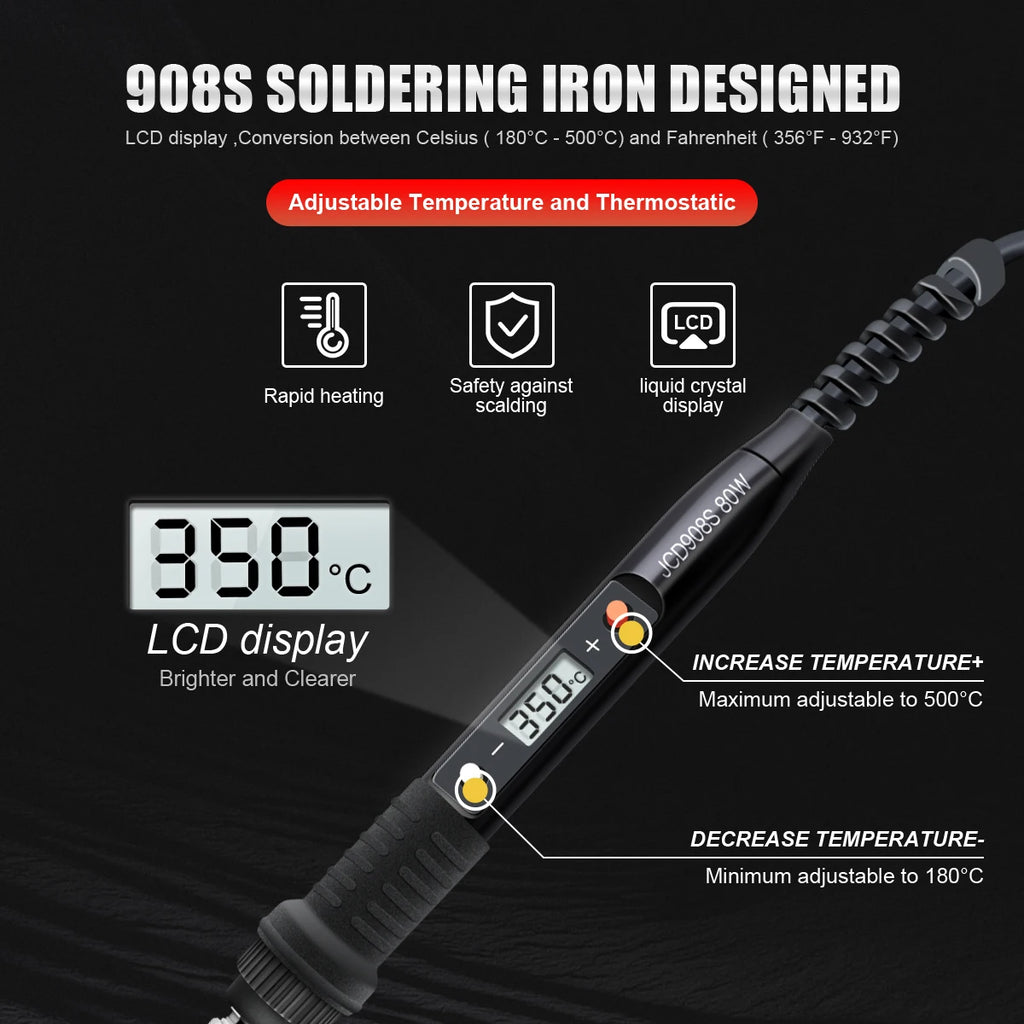 JCD 908S Electric Soldering Iron Kit Set 220V 110V 80W LCD Display Adjustable Temperature Home Handmade DIY Welding Repair Tools