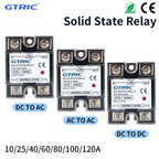 GTRIC SSR Solid State Relay Module 10A 25A 40A 50A 60A 80A 100A DC To AC AC To AC DC To DC 24-380V AC Single Phase Control Relay