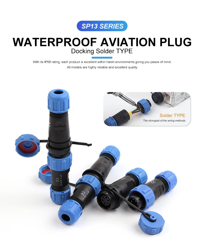 SP13 Aviation Waterproof Connector IP68 Docking Electrical Cable Wire Male Female Plug Socket Welding Type Industrial Connector