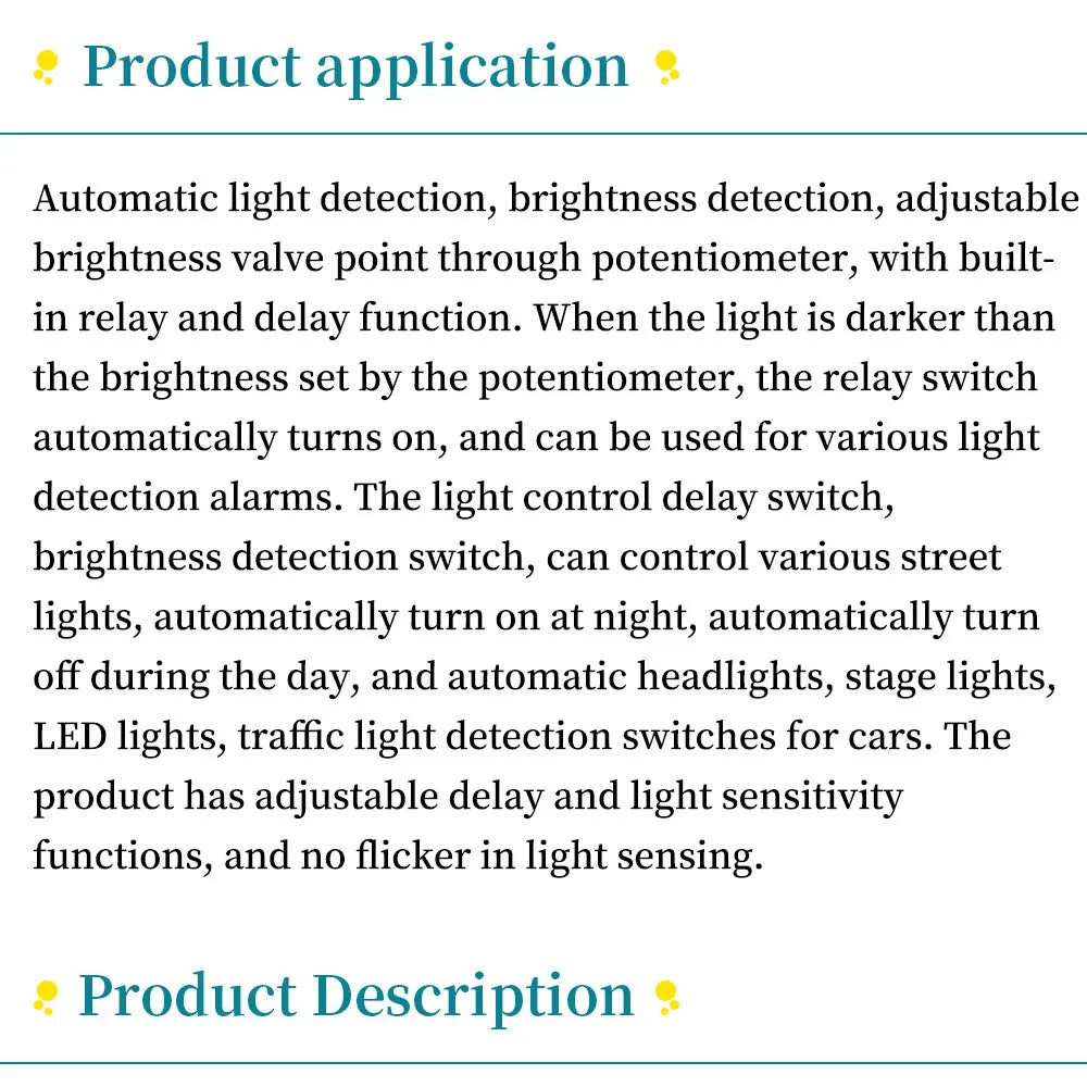 5V 12V 24V Photoresistor Relay Module Light Brightness Sensor Timer Detection Controller Switch On/Off With Wires for Car Board