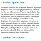 5V 12V 24V Photoresistor Relay Module Light Brightness Sensor Timer Detection Controller Switch On/Off With Wires for Car Board