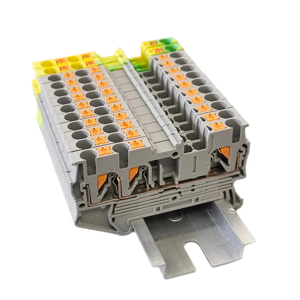 10Pcs/lot PT2.5-TWIN Push-In 3-Conductor Feed-Through Strip Wire Electrical Connector 2.5mm² Din Rail Terminal Block PT2.5-TW
