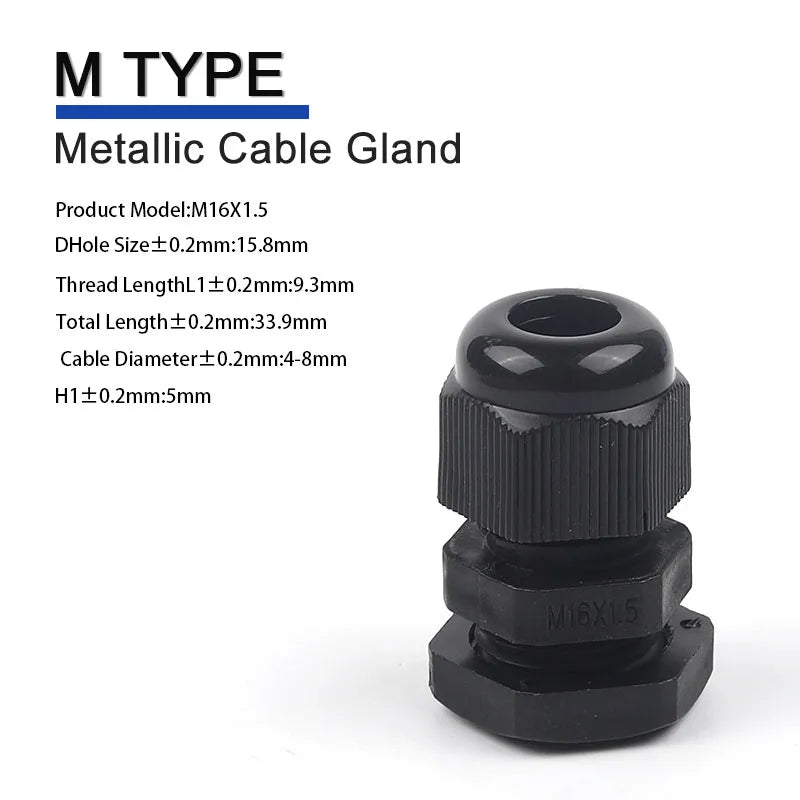 IP68 Waterproof Cable Gland Black Plastic Seal Joint Nylon M12/M16/M18/M20/M22/M25/M27/M30 White Waterproof Cable Connector