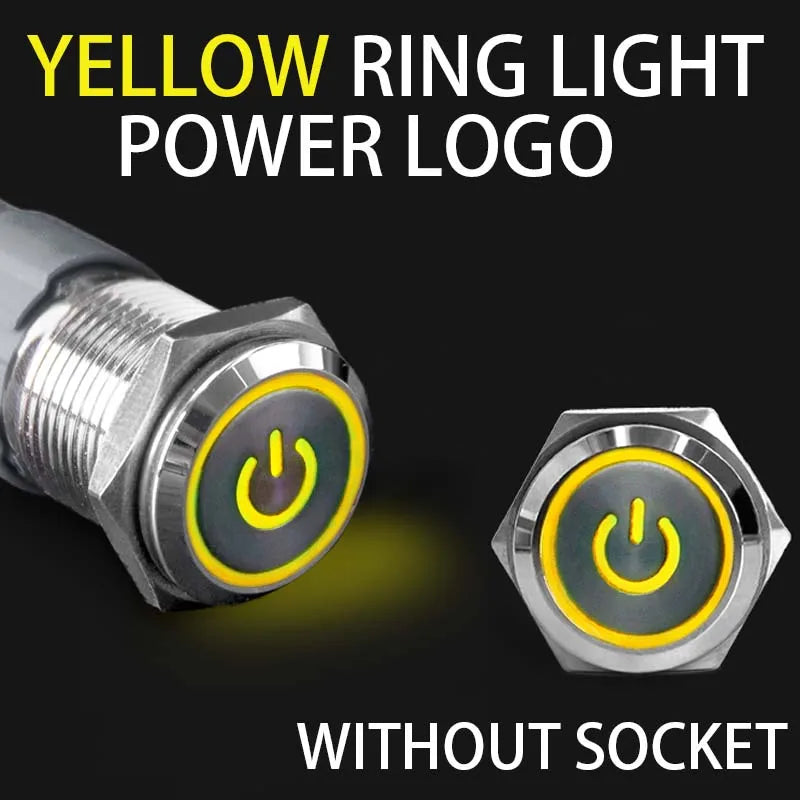 2NO2NC 16/19/22mm Waterproof Metal Push Button Switch LED Light Momentary Car Engine Power Switch 3/6/12/24/220V silver 1NO1NC