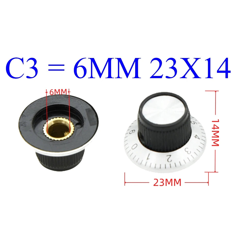 C1/C2/C3 Digital Scale 6mm Potentiometer Knob Metal Surface Indicating Instrument Adjustment Knob