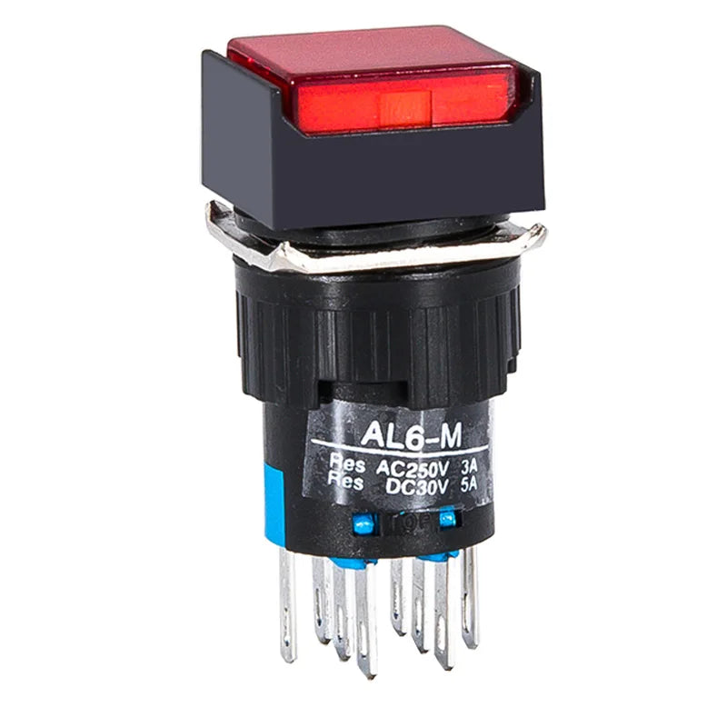 5PCS 5V 12V 24V 220V Momentary LED Illuminuted Maintained Self-locking On Off Push Button Switches 16MM Square Lamp Indicator