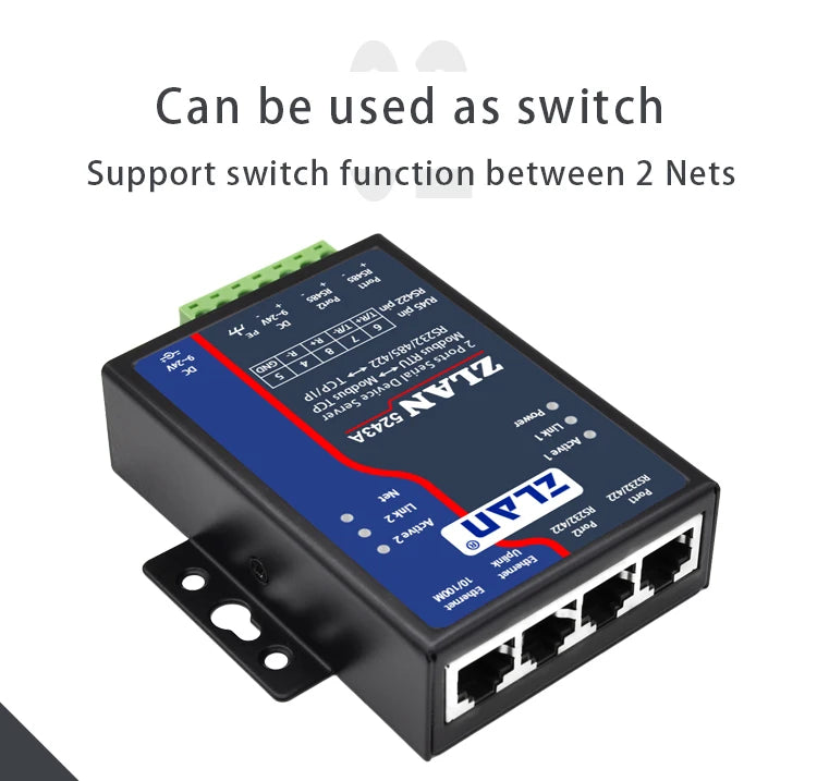 ZLAN 5243A 2 ports RS485 to Ethernet RJ45 TCP IP Modbus RTU Gateway multi master serial device rs232 to ethernet