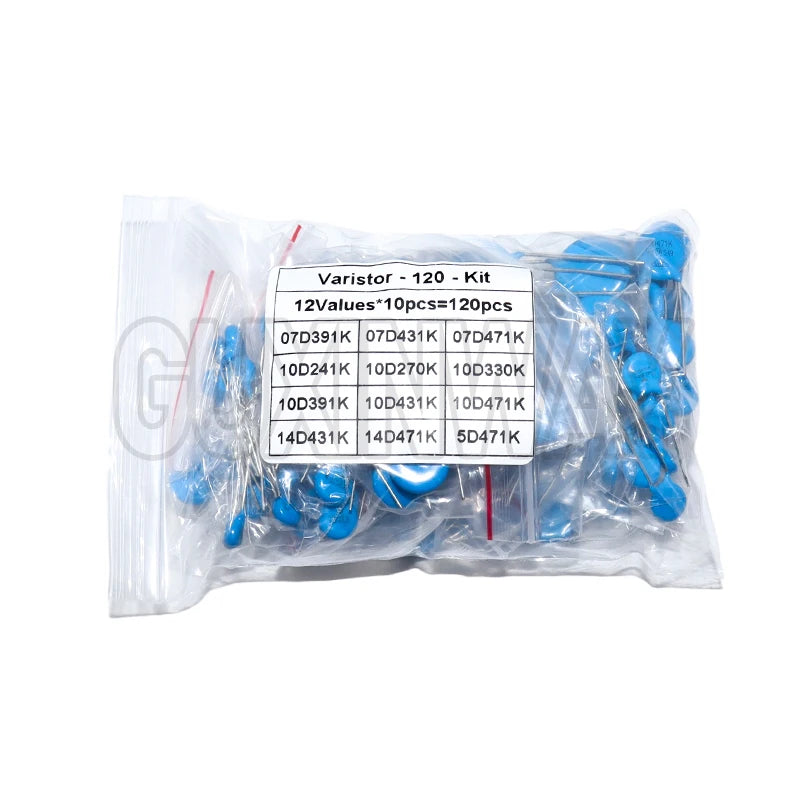 120PCS=12value*10PCS Varistor Resistor Assorted kit 5D471K 7D471K 7D431K 7D391K 10D471K 10D431K 10D391K 14D471K 14D431K 10D241K