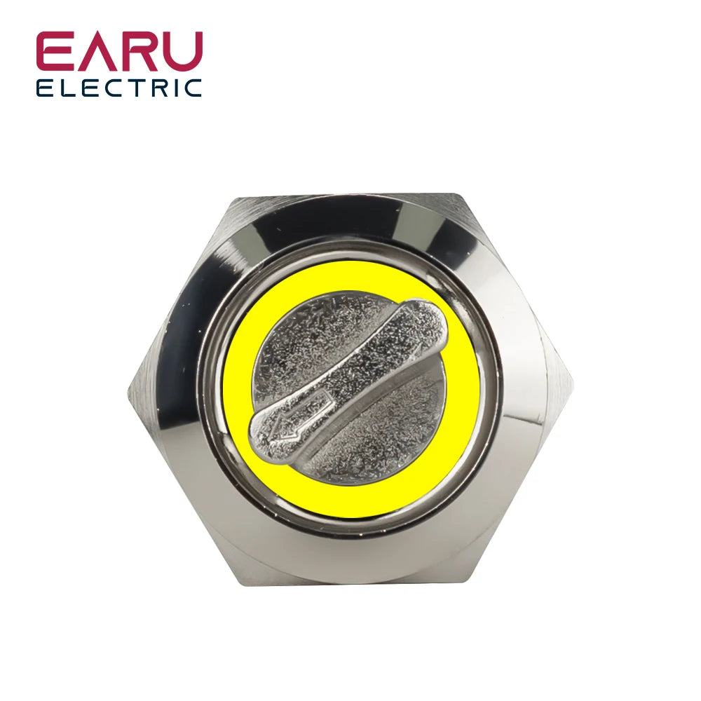 19mm 2 3 Position Latching Stainless Steel Metal Selector Rotary Switch with LED Waterproof  DPDT Illuminated Self-locking