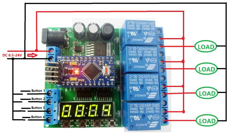 DC6.5-25V/5V 4CH Relay Control Board Opto Isolated NPN Input Digital Tube For Arduino Pro Mini Programmable Timer Module