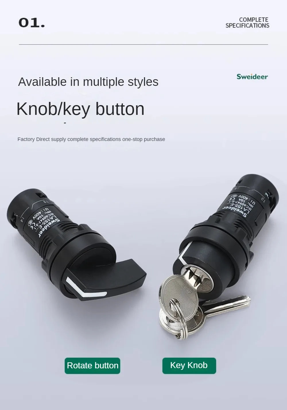 22mm Key Knob Switch 1NO/2NO/1NO1NC 2/3 Position Self Locking Select Rotary Switch Power Conversion Switch 5A on Off