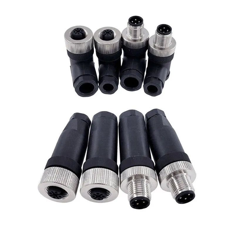 1Pc M12 Sensor Connector Waterproof Straight Angle Male Female Screw Threaded Plug Coupling 3 4 5 8 Pin