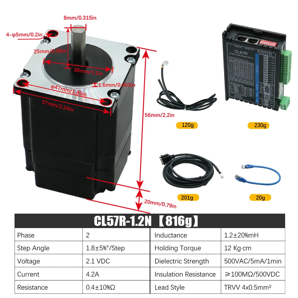 HLTNC Nema23 Closed Loop Stepper Motor Kit With 6A DC 24V-48V CL57R RS485 Network Modbus RTU Driver For CNC Logistics Robot