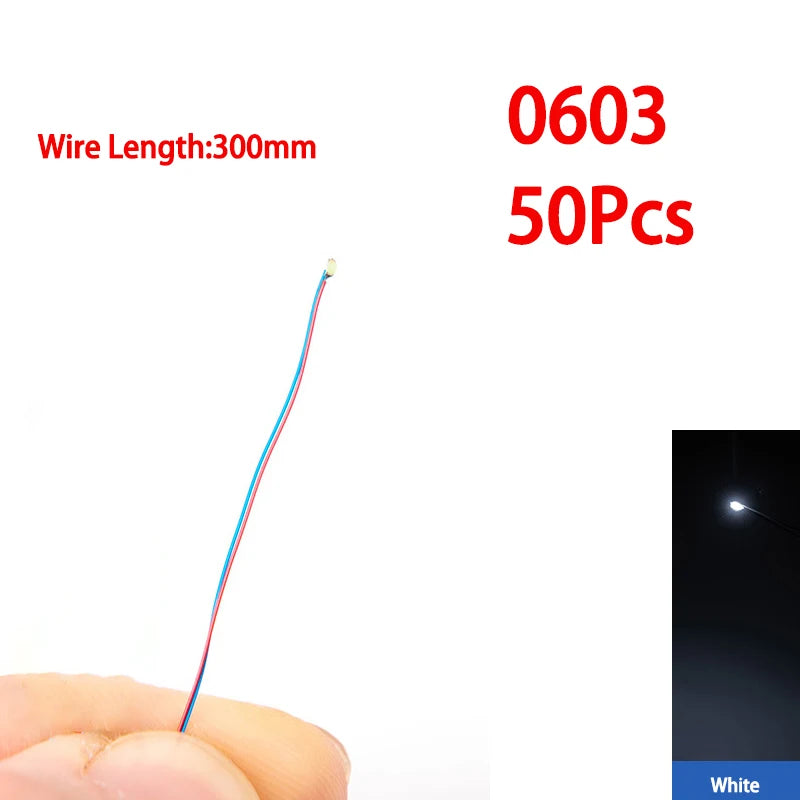 50pcs/bag 0402 0603 0805 1206 SMD Lamp Wired Micro Litz Led Pre-Soldered Chip Wired 30cm 3V DIY Railway Models Scenes Toy Light