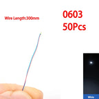 50pcs/bag 0402 0603 0805 1206 SMD Lamp Wired Micro Litz Led Pre-Soldered Chip Wired 30cm 3V DIY Railway Models Scenes Toy Light