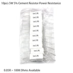 10PCS 5W 5% Cement Resistor Power Resistance 0.1R-100K 1R 2.7R 10R 43R 470R 0.15 0.25 0.47 0.68 1 3 10 12 22 27 47 100 500 ohm