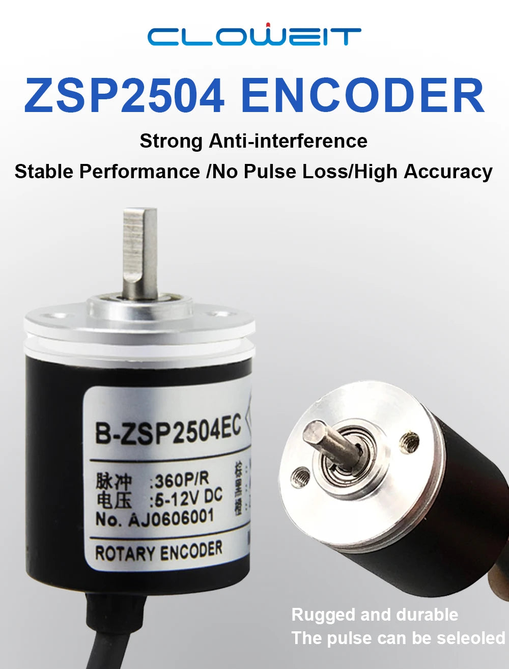 Cloweit 25mm Incremental Encoder 4mm Shaft Rotary  100 200 360 400 500 600 800 PPR 5-24VDC E6A2-CWZSE Automation Sensor Switches